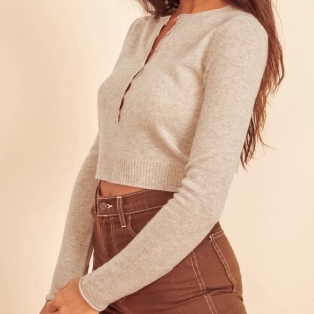 Reformation Cropped Henley Cashmere Sweater